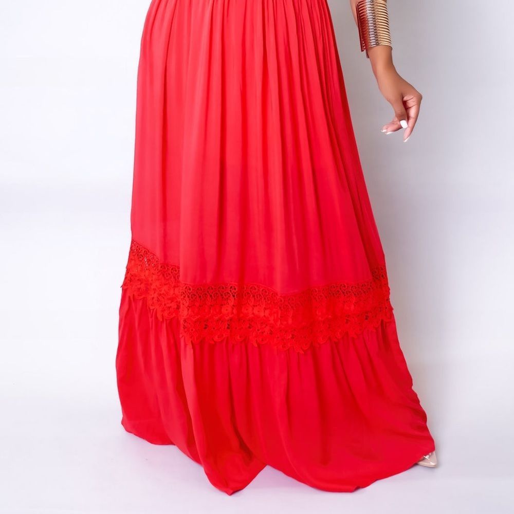 Red Maxi Dress With Crochet Detail - Picture 4 of 8